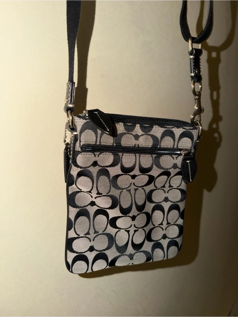 Coach Black and Cream Signature Crossbody Bag